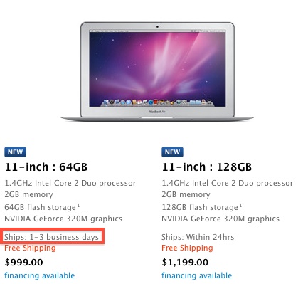 MacBook Air (2010) Shipping