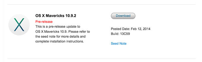 Разработчикам стала доступна шестая бета-версия OS X 10.9.2 Mavericks