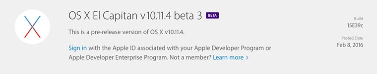OS X El Capitan v10.11.4 beta 3