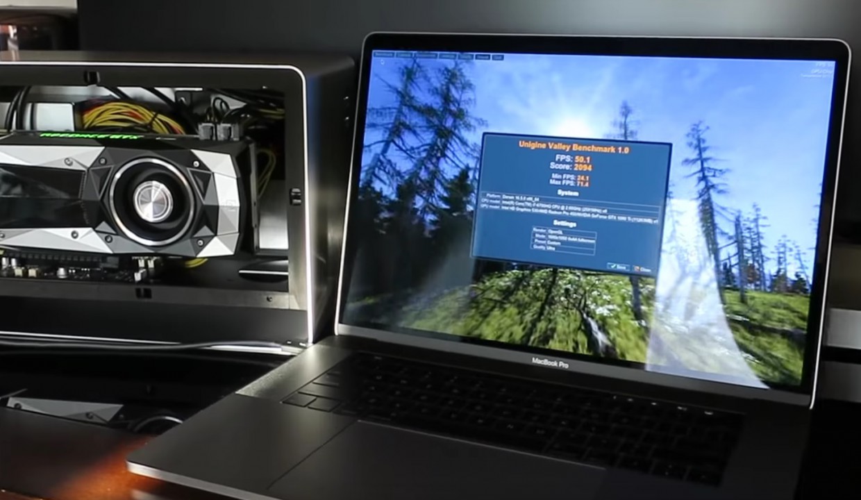MacBook Pro 2016 с внешней видеокартой GeForce GTX 1080 Ti работает в четыре раза быстрее