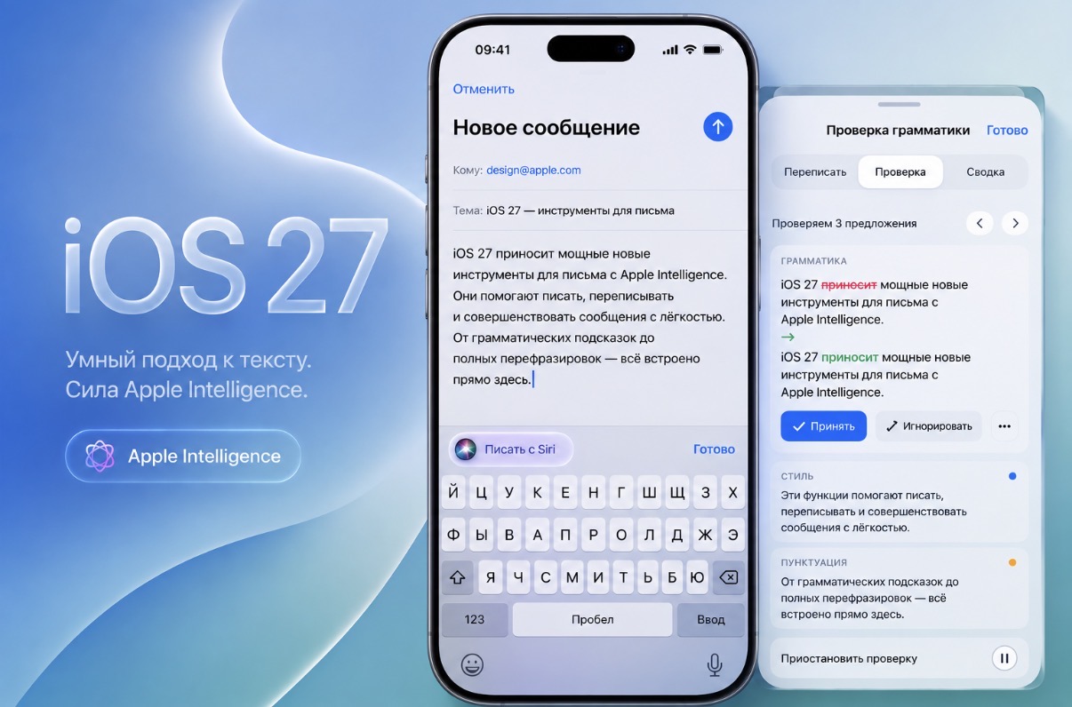 Apple Intelligence будет исправлять грамматические ошибки в iOS 27