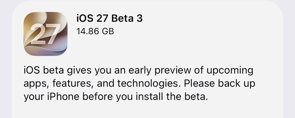 Вышла iOS 27 beta 3 для разработчиков