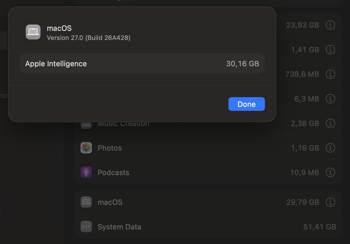 Владельцы Mac жалуются на Apple Intelligence: у многих он занимает целых 30 ГБ на диске, а удалить нельзя