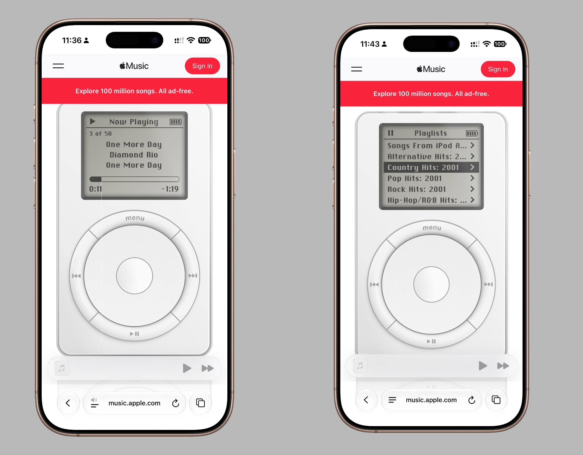 Apple спрятала пасхалку на сайте Apple Music в честь 25-летия iPod. Рабочий плеер с колесом прокрутки